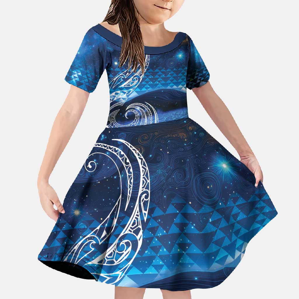 New Zealand Matariki Family Matching Off Shoulder Maxi Dress and Hawaiian Shirt Taniko Aramoana With Koru Galaxy Sky Night