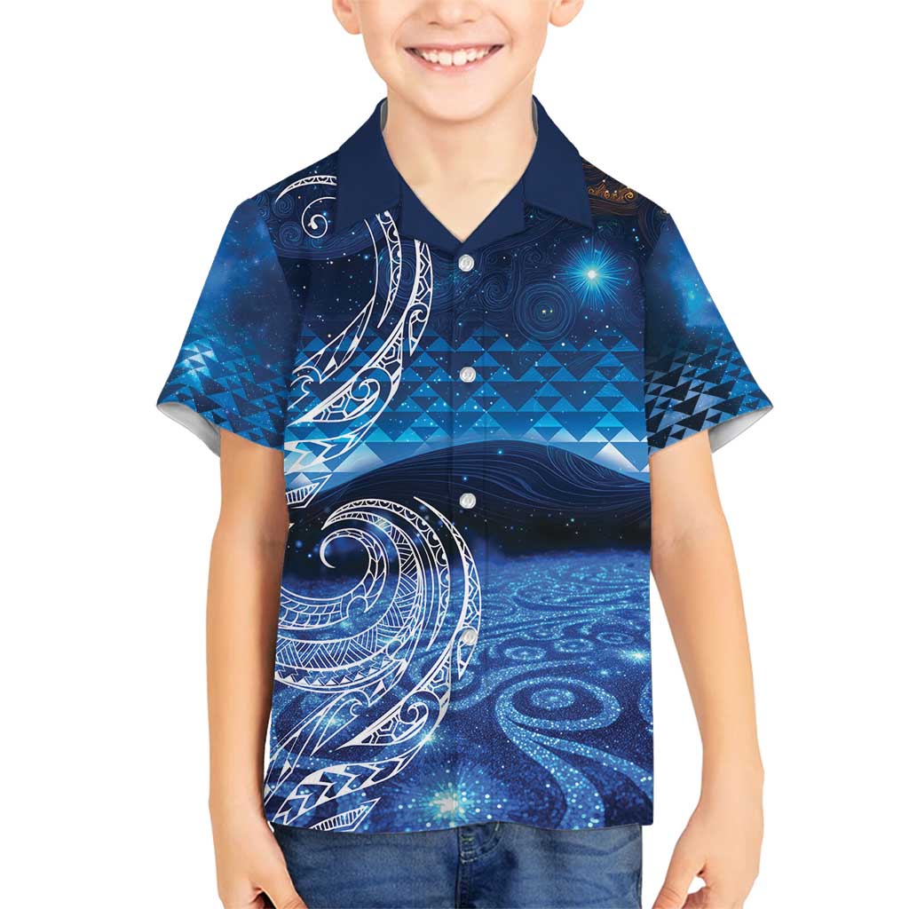 New Zealand Matariki Family Matching Off Shoulder Maxi Dress and Hawaiian Shirt Taniko Aramoana With Koru Galaxy Sky Night