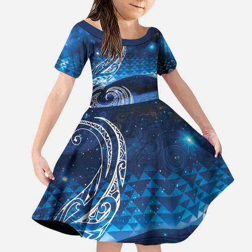 New Zealand Matariki Family Matching Puletasi and Hawaiian Shirt Taniko Aramoana With Koru Galaxy Sky Night