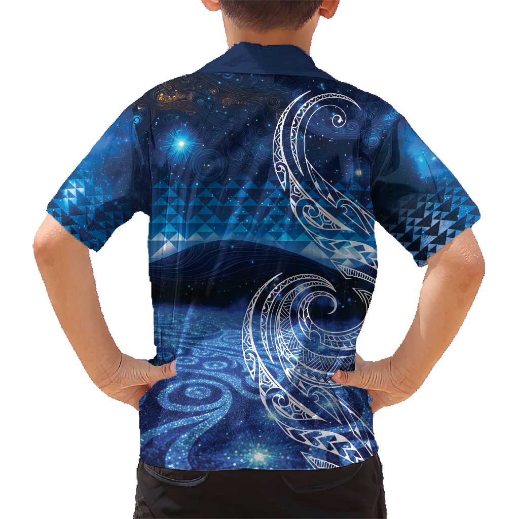 New Zealand Matariki Family Matching Short Sleeve Bodycon Dress and Hawaiian Shirt Taniko Aramoana With Koru Galaxy Sky Night