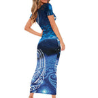New Zealand Matariki Family Matching Short Sleeve Bodycon Dress and Hawaiian Shirt Taniko Aramoana With Koru Galaxy Sky Night