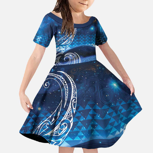 New Zealand Matariki Family Matching Tank Maxi Dress and Hawaiian Shirt Taniko Aramoana With Koru Galaxy Sky Night