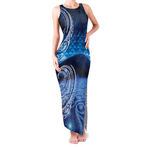 New Zealand Matariki Family Matching Tank Maxi Dress and Hawaiian Shirt Taniko Aramoana With Koru Galaxy Sky Night