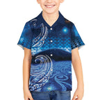 New Zealand Matariki Kid Hawaiian Shirt Taniko Aramoana With Koru Galaxy Sky Night