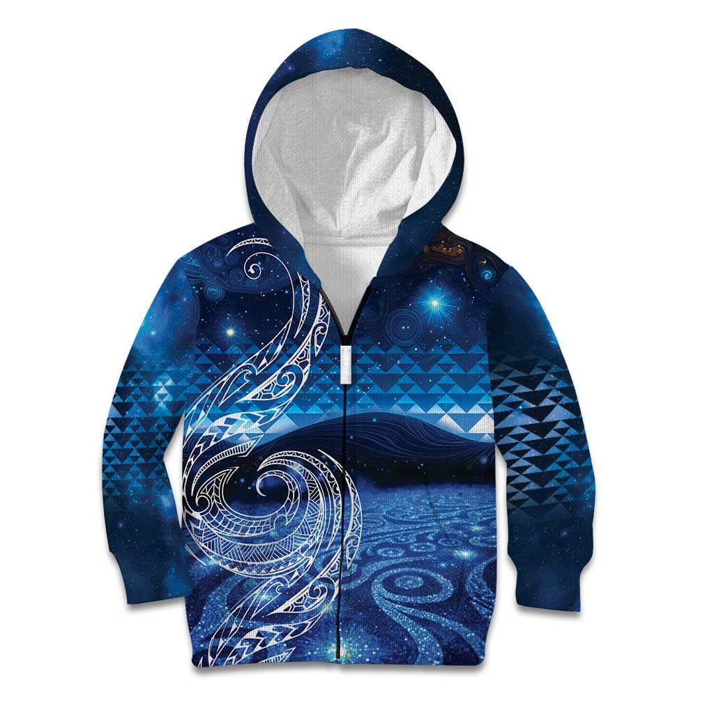 New Zealand Matariki Kid Hoodie Taniko Aramoana With Koru Galaxy Sky Night