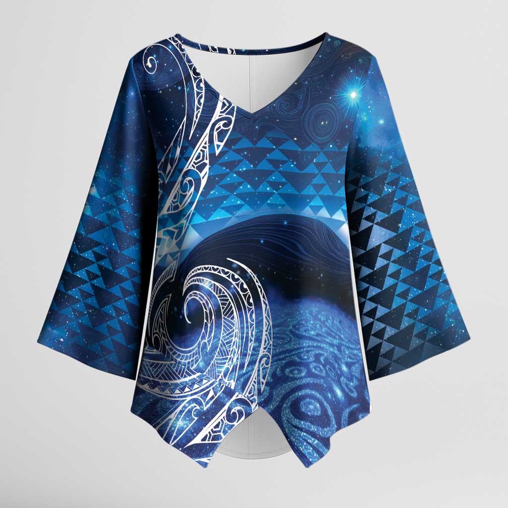 New Zealand Matariki Kimono Sleeve Blouse Taniko Aramoana With Koru Galaxy Sky Night - Aussie Hoodie