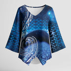 New Zealand Matariki Kimono Sleeve Blouse Taniko Aramoana With Koru Galaxy Sky Night - Aussie Hoodie