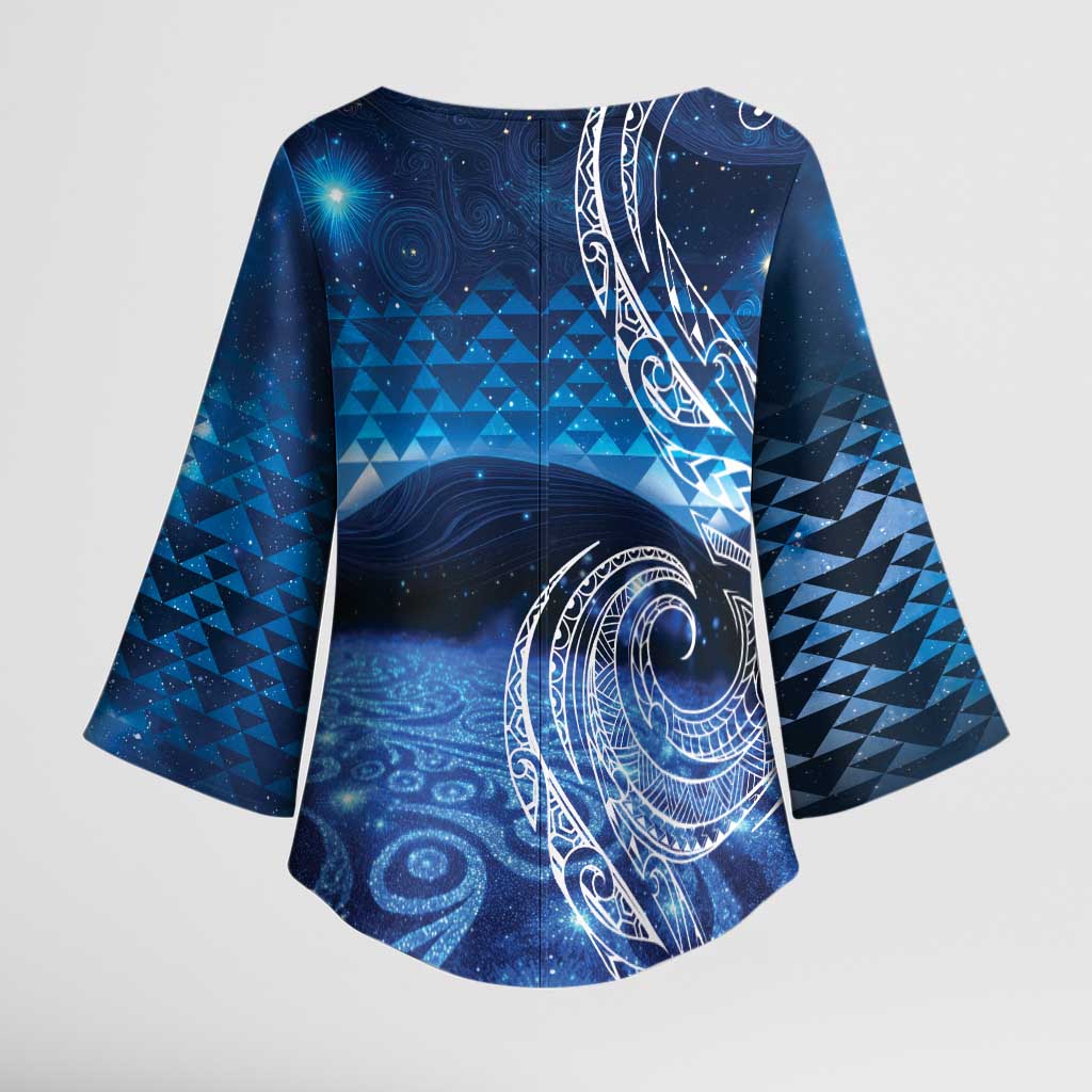 New Zealand Matariki Kimono Sleeve Blouse Taniko Aramoana With Koru Galaxy Sky Night - Aussie Hoodie