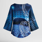 New Zealand Matariki Kimono Sleeve Blouse Taniko Aramoana With Koru Galaxy Sky Night - Aussie Hoodie