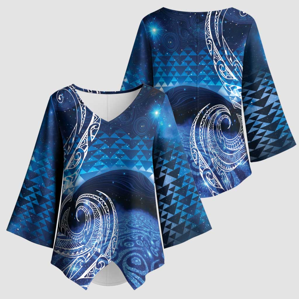New Zealand Matariki Kimono Sleeve Blouse Taniko Aramoana With Koru Galaxy Sky Night - Aussie Hoodie