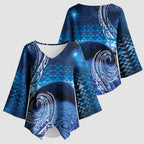 New Zealand Matariki Kimono Sleeve Blouse Taniko Aramoana With Koru Galaxy Sky Night - Aussie Hoodie