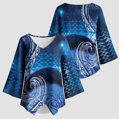 New Zealand Matariki Kimono Sleeve Blouse Taniko Aramoana With Koru Galaxy Sky Night - Aussie Hoodie