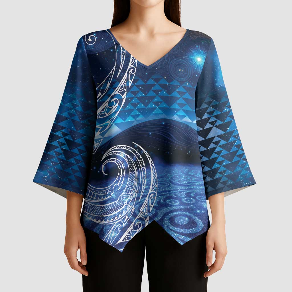 New Zealand Matariki Kimono Sleeve Blouse Taniko Aramoana With Koru Galaxy Sky Night - Aussie Hoodie