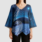 New Zealand Matariki Kimono Sleeve Blouse Taniko Aramoana With Koru Galaxy Sky Night - Aussie Hoodie