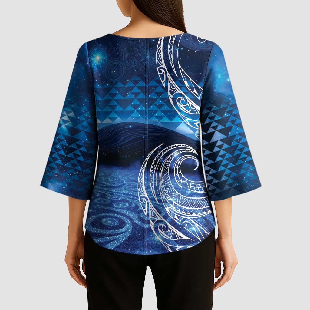 New Zealand Matariki Kimono Sleeve Blouse Taniko Aramoana With Koru Galaxy Sky Night - Aussie Hoodie