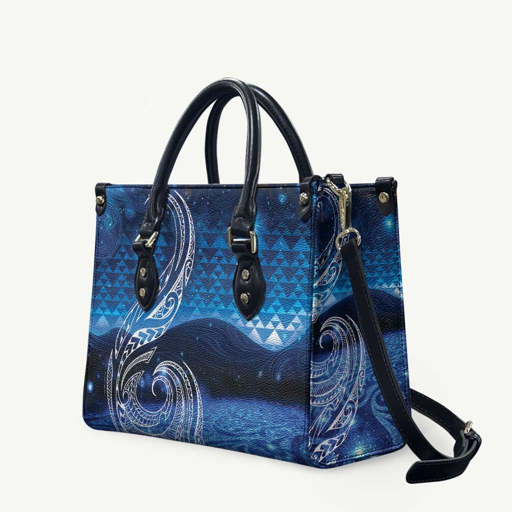 New Zealand Matariki Leather Bag Taniko Aramoana With Koru Galaxy Sky Night - Aussie Hoodie