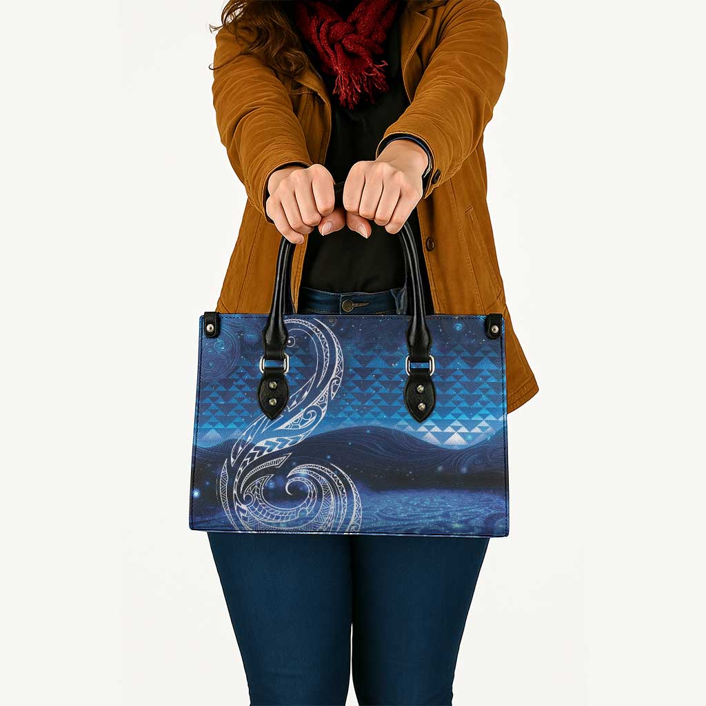 New Zealand Matariki Leather Bag Taniko Aramoana With Koru Galaxy Sky Night - Aussie Hoodie