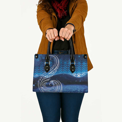 New Zealand Matariki Leather Bag Taniko Aramoana With Koru Galaxy Sky Night - Aussie Hoodie