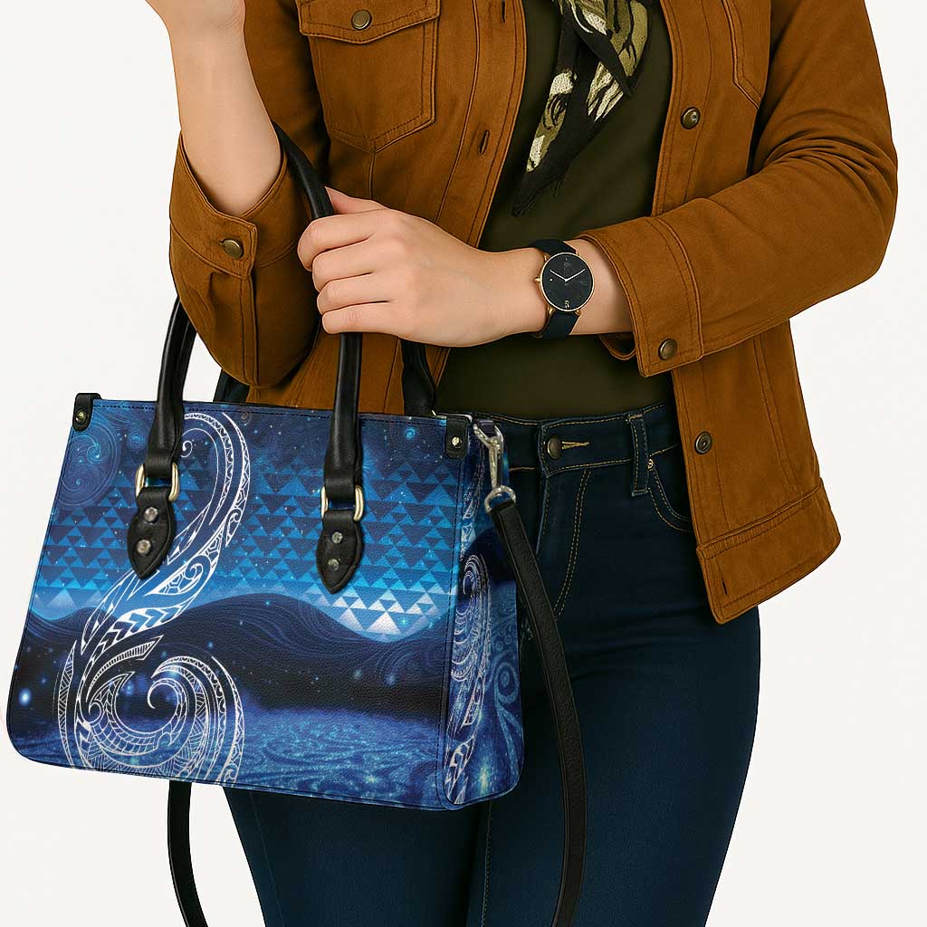 New Zealand Matariki Leather Bag Taniko Aramoana With Koru Galaxy Sky Night - Aussie Hoodie