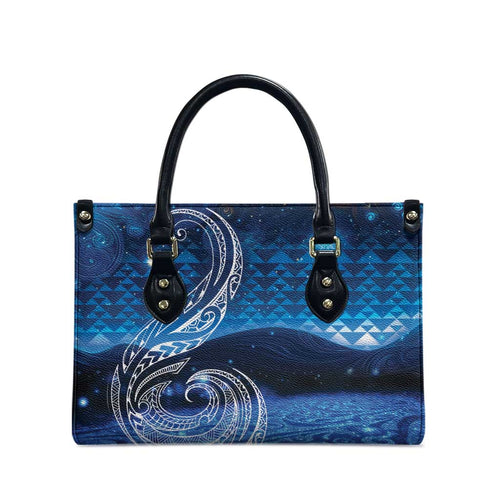 New Zealand Matariki Leather Bag Taniko Aramoana With Koru Galaxy Sky Night - Aussie Hoodie