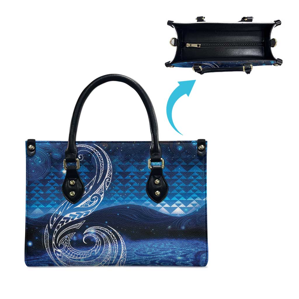 New Zealand Matariki Leather Bag Taniko Aramoana With Koru Galaxy Sky Night - Aussie Hoodie