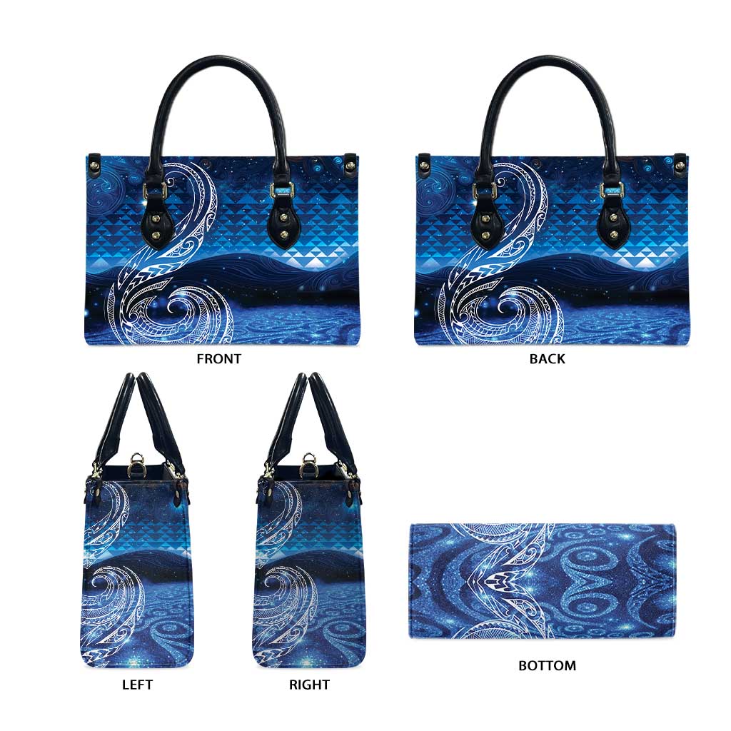 New Zealand Matariki Leather Bag Taniko Aramoana With Koru Galaxy Sky Night - Aussie Hoodie