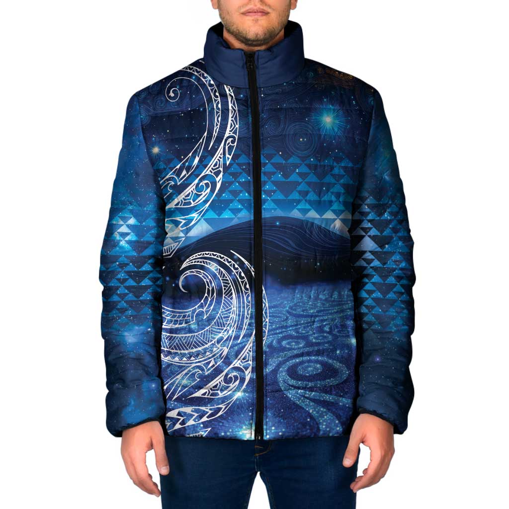 New Zealand Matariki Padded Jacket Taniko Aramoana With Koru Galaxy Sky Night - Aussie Hoodie