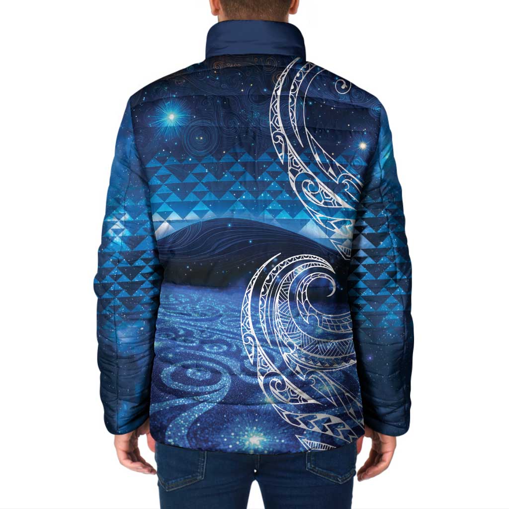 New Zealand Matariki Padded Jacket Taniko Aramoana With Koru Galaxy Sky Night - Aussie Hoodie