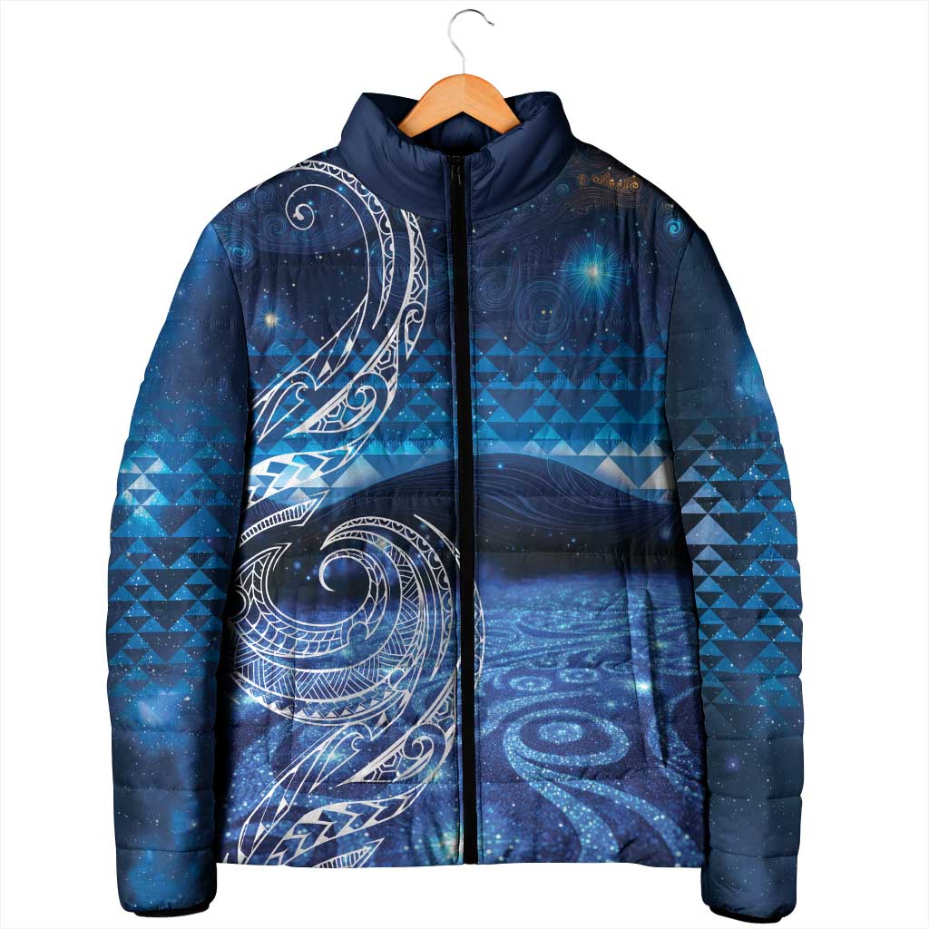 New Zealand Matariki Padded Jacket Taniko Aramoana With Koru Galaxy Sky Night - Aussie Hoodie