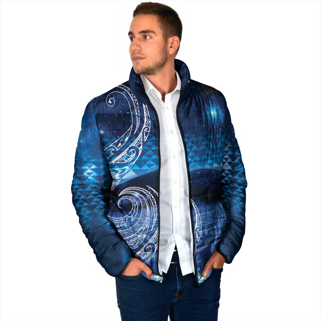New Zealand Matariki Padded Jacket Taniko Aramoana With Koru Galaxy Sky Night - Aussie Hoodie