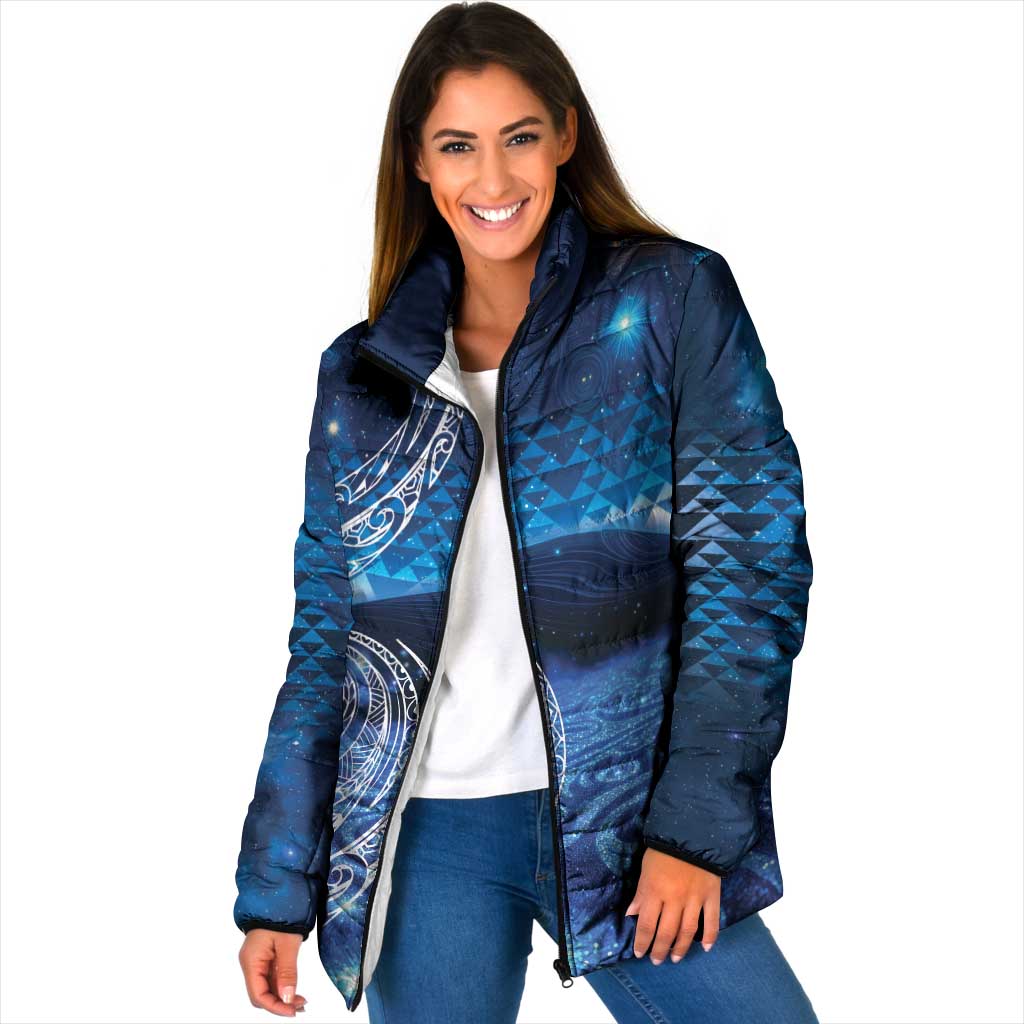 New Zealand Matariki Padded Jacket Taniko Aramoana With Koru Galaxy Sky Night - Aussie Hoodie