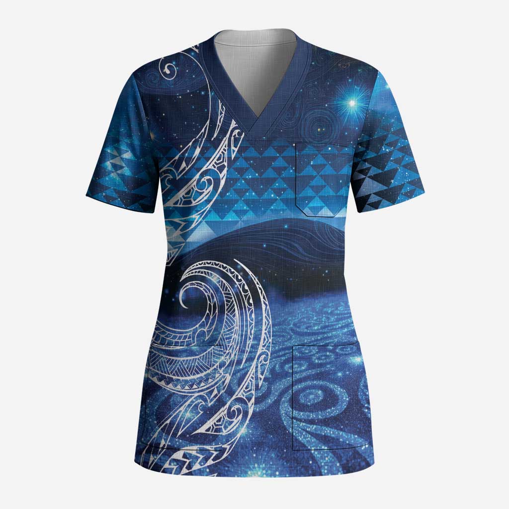 New Zealand Matariki Scrub Top Taniko Aramoana With Koru Galaxy Sky Night - Aussie Hoodie