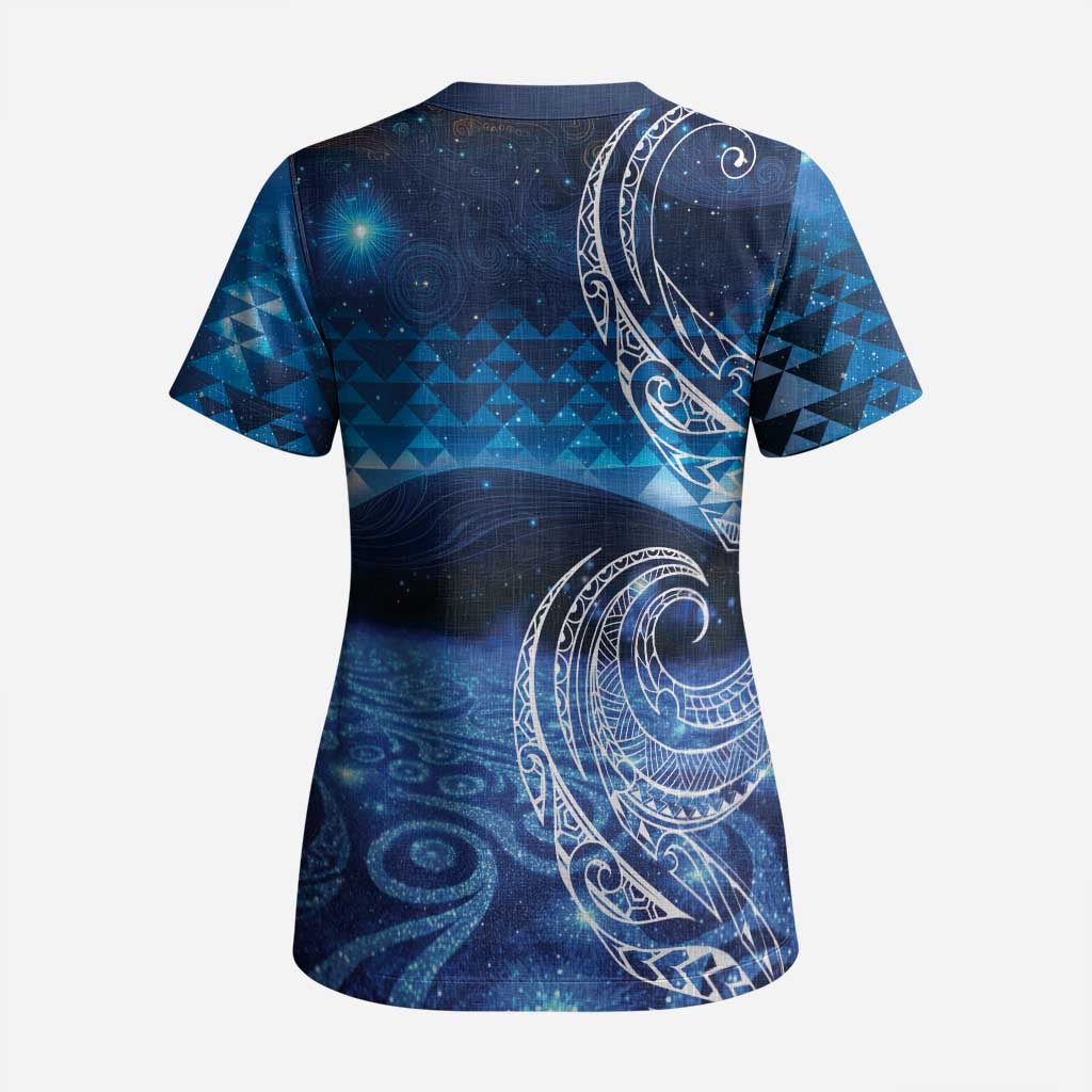 New Zealand Matariki Scrub Top Taniko Aramoana With Koru Galaxy Sky Night - Aussie Hoodie