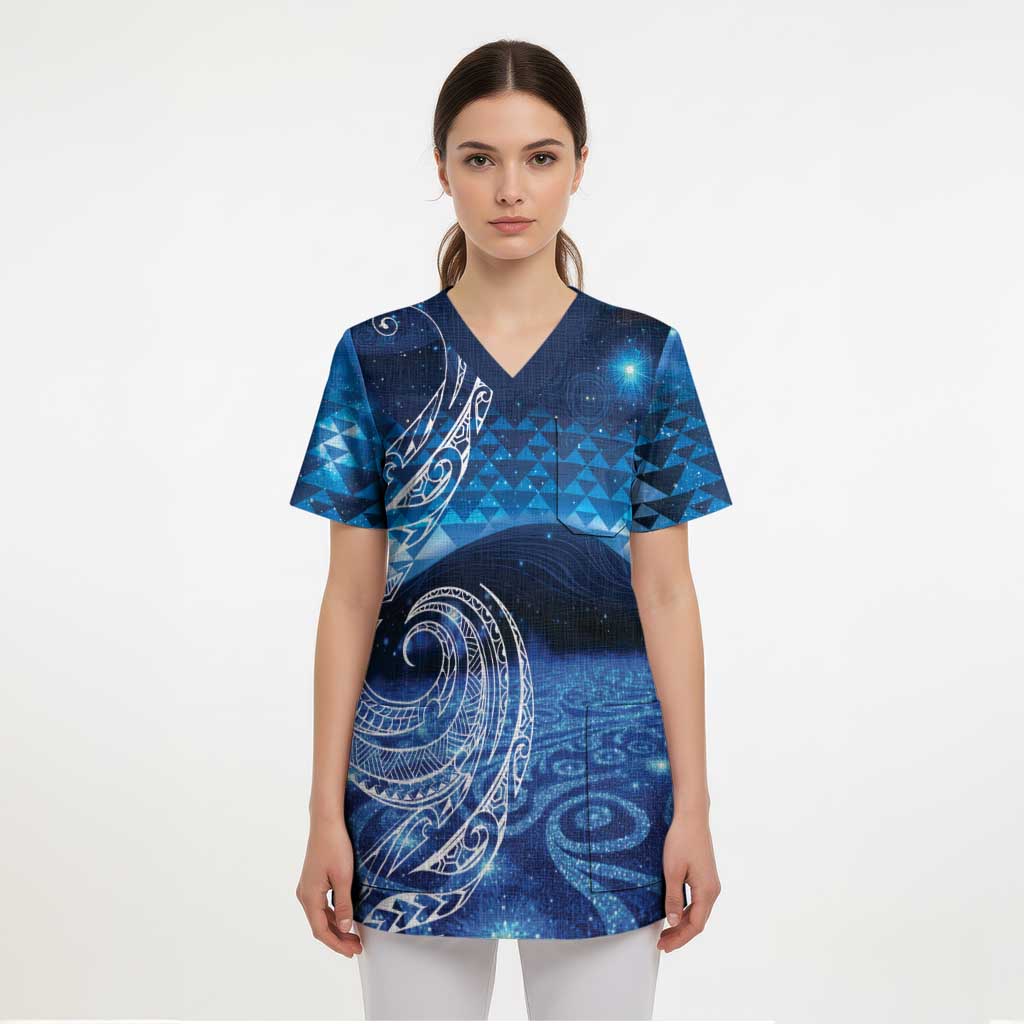 New Zealand Matariki Scrub Top Taniko Aramoana With Koru Galaxy Sky Night - Aussie Hoodie