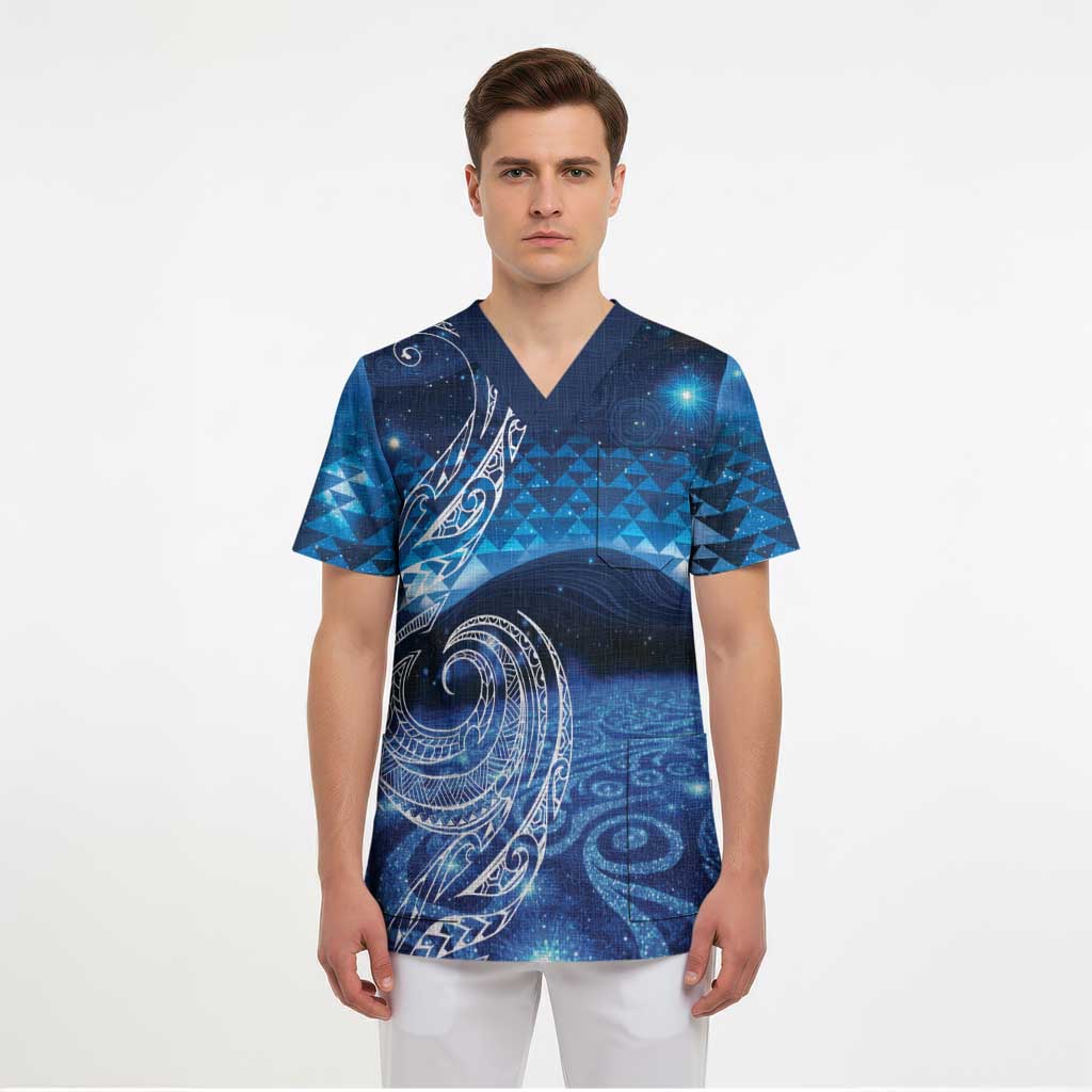 New Zealand Matariki Scrub Top Taniko Aramoana With Koru Galaxy Sky Night - Aussie Hoodie