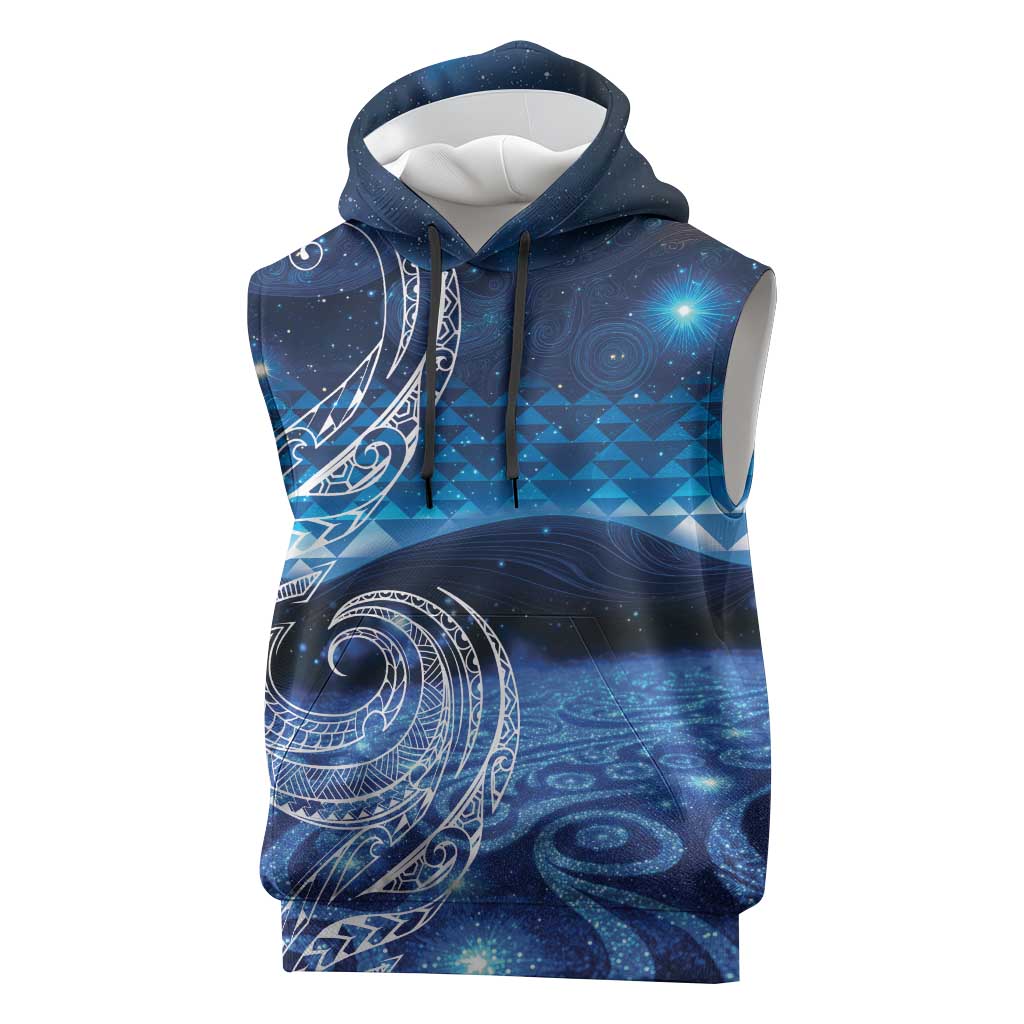 New Zealand Matariki Sleeveless Hoodie Taniko Aramoana With Koru Galaxy Sky Night - Aussie Hoodie