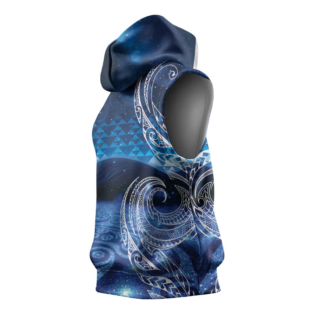 New Zealand Matariki Sleeveless Hoodie Taniko Aramoana With Koru Galaxy Sky Night - Aussie Hoodie