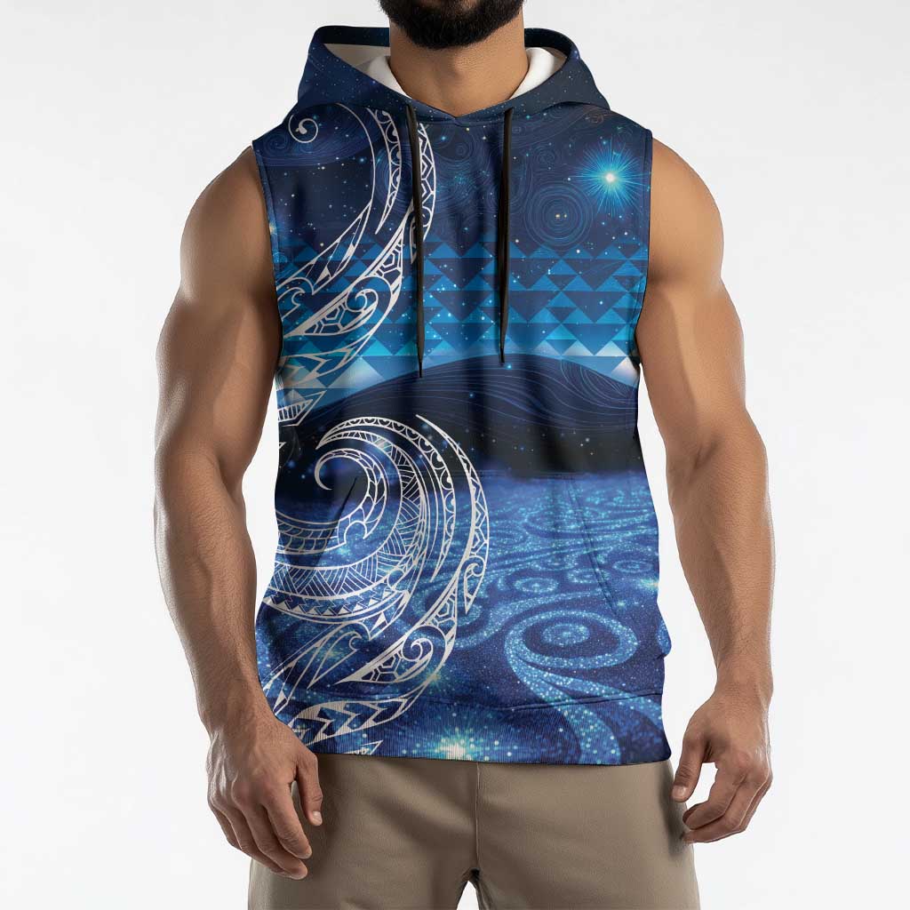 New Zealand Matariki Sleeveless Hoodie Taniko Aramoana With Koru Galaxy Sky Night - Aussie Hoodie