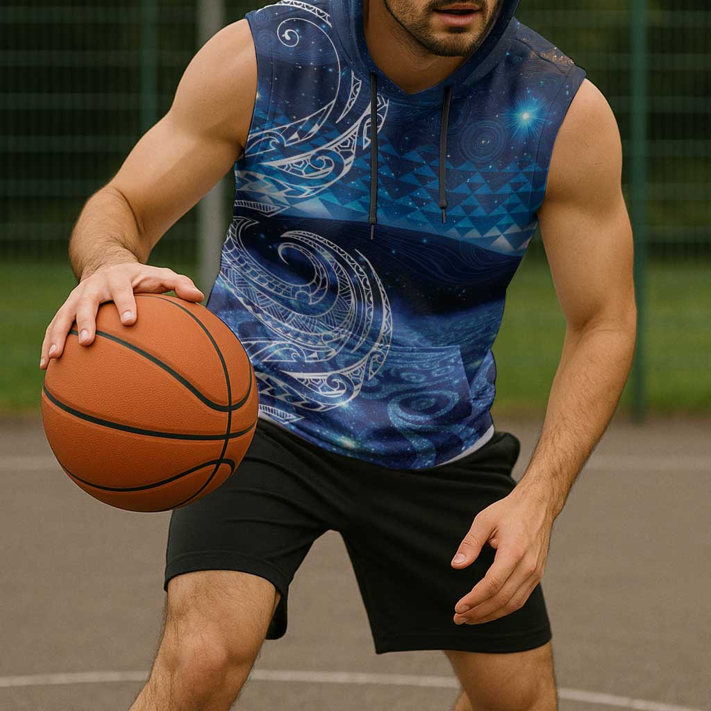 New Zealand Matariki Sleeveless Hoodie Taniko Aramoana With Koru Galaxy Sky Night - Aussie Hoodie