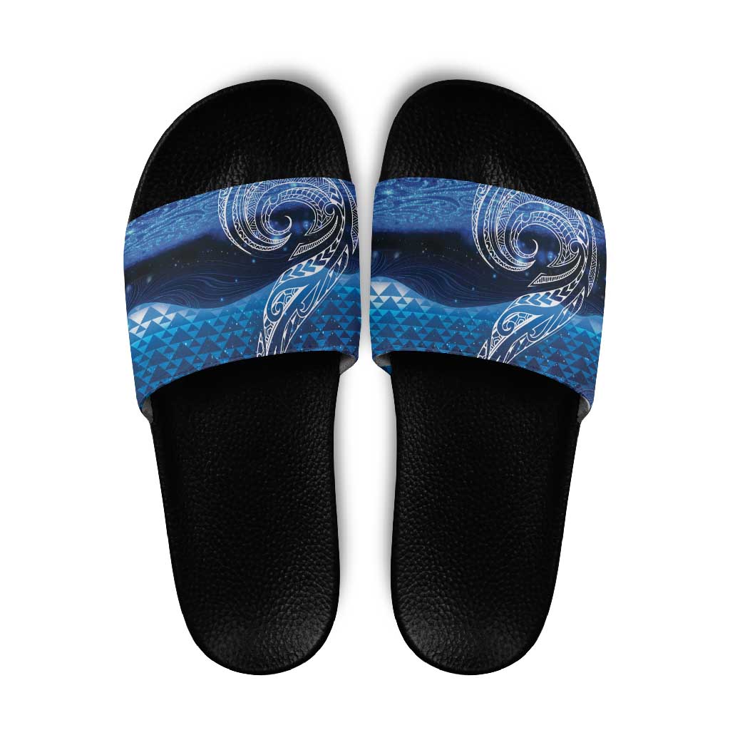 New Zealand Matariki Slide Sandals Taniko Aramoana With Koru Galaxy Sky Night - Aussie Hoodie