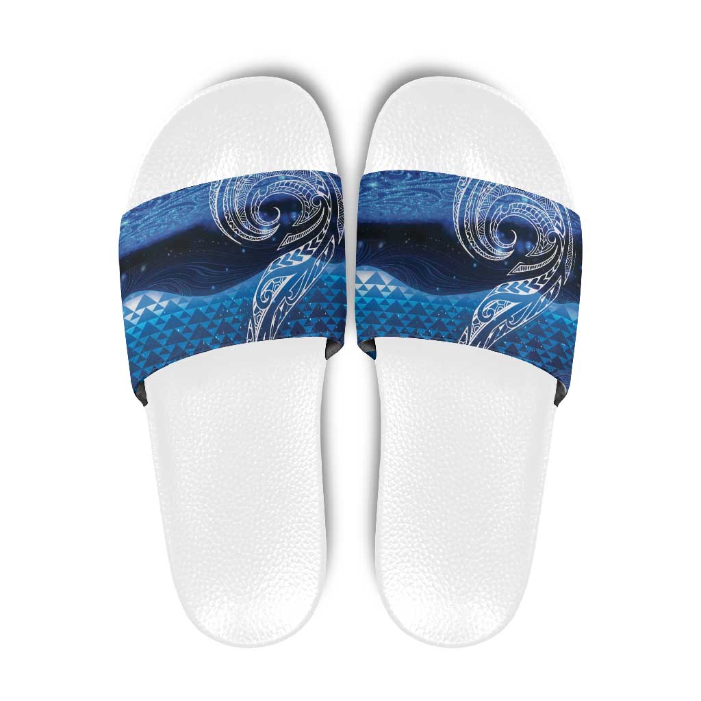 New Zealand Matariki Slide Sandals Taniko Aramoana With Koru Galaxy Sky Night - Aussie Hoodie