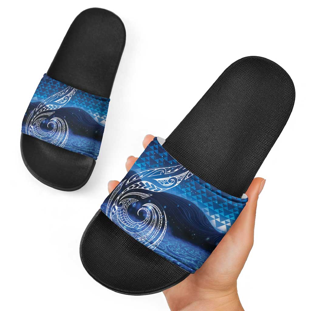 New Zealand Matariki Slide Sandals Taniko Aramoana With Koru Galaxy Sky Night - Aussie Hoodie