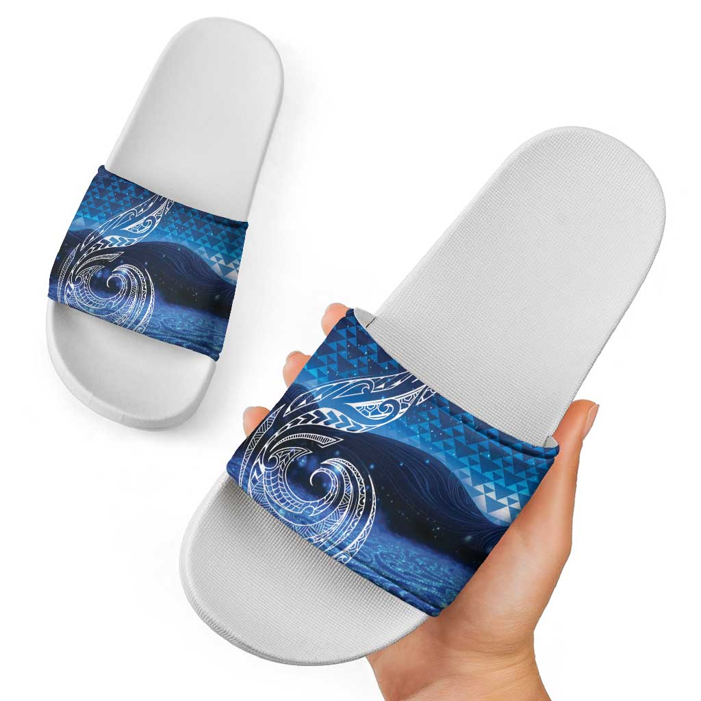 New Zealand Matariki Slide Sandals Taniko Aramoana With Koru Galaxy Sky Night - Aussie Hoodie