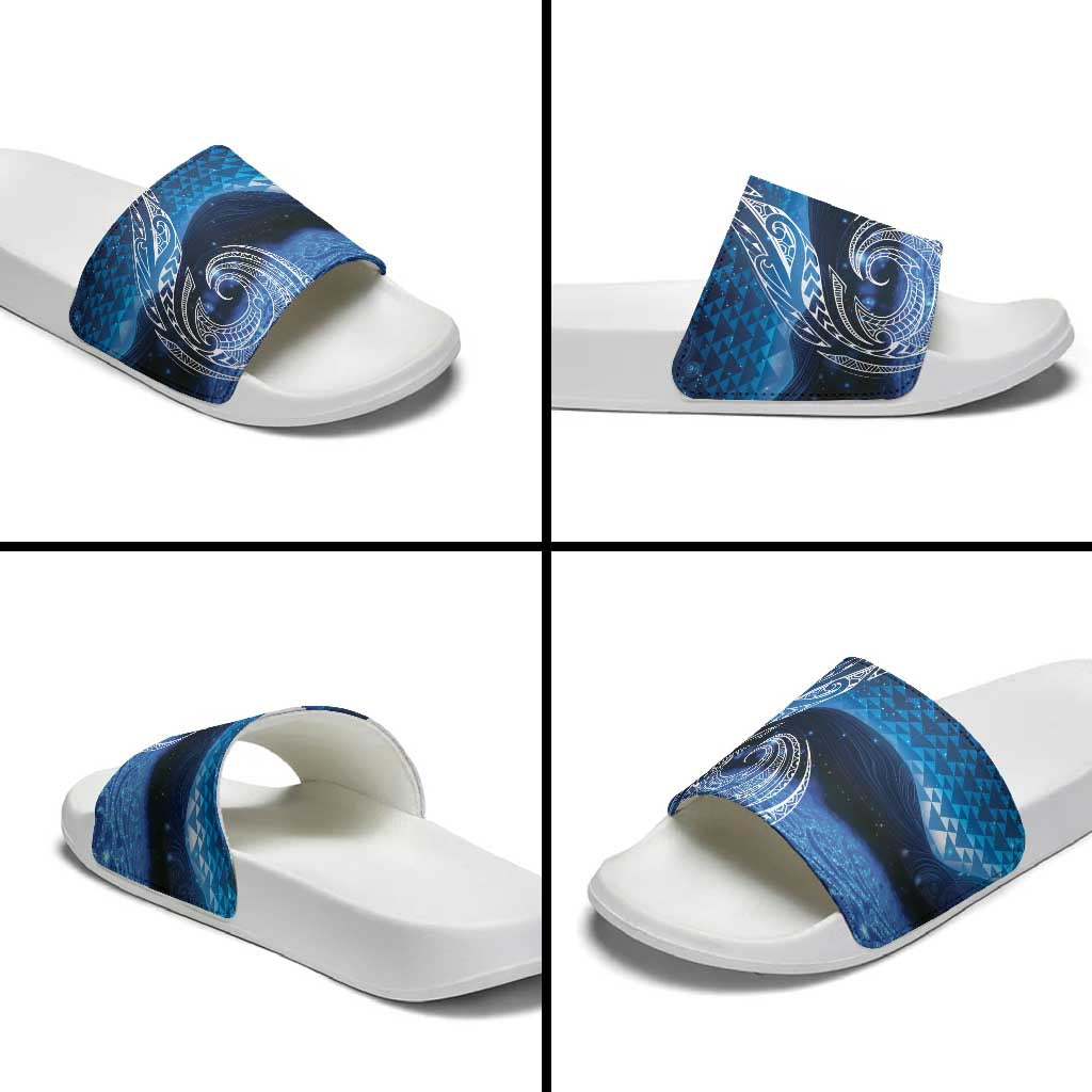 New Zealand Matariki Slide Sandals Taniko Aramoana With Koru Galaxy Sky Night - Aussie Hoodie
