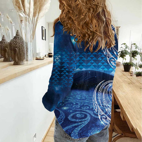 New Zealand Matariki Women Casual Shirt Taniko Aramoana With Koru Galaxy Sky Night