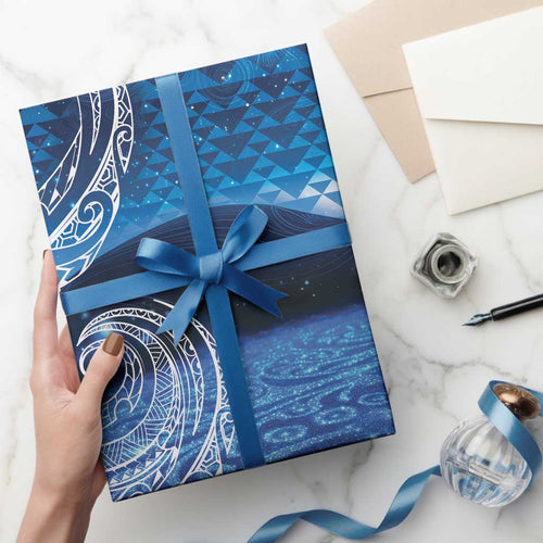 New Zealand Matariki Wrapping Paper Taniko Aramoana With Koru Galaxy Sky Night - Aussie Hoodie