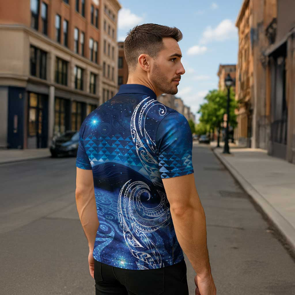 New Zealand Matariki Zipper Polo Shirt Taniko Aramoana With Koru Galaxy Sky Night - Aussie Hoodie