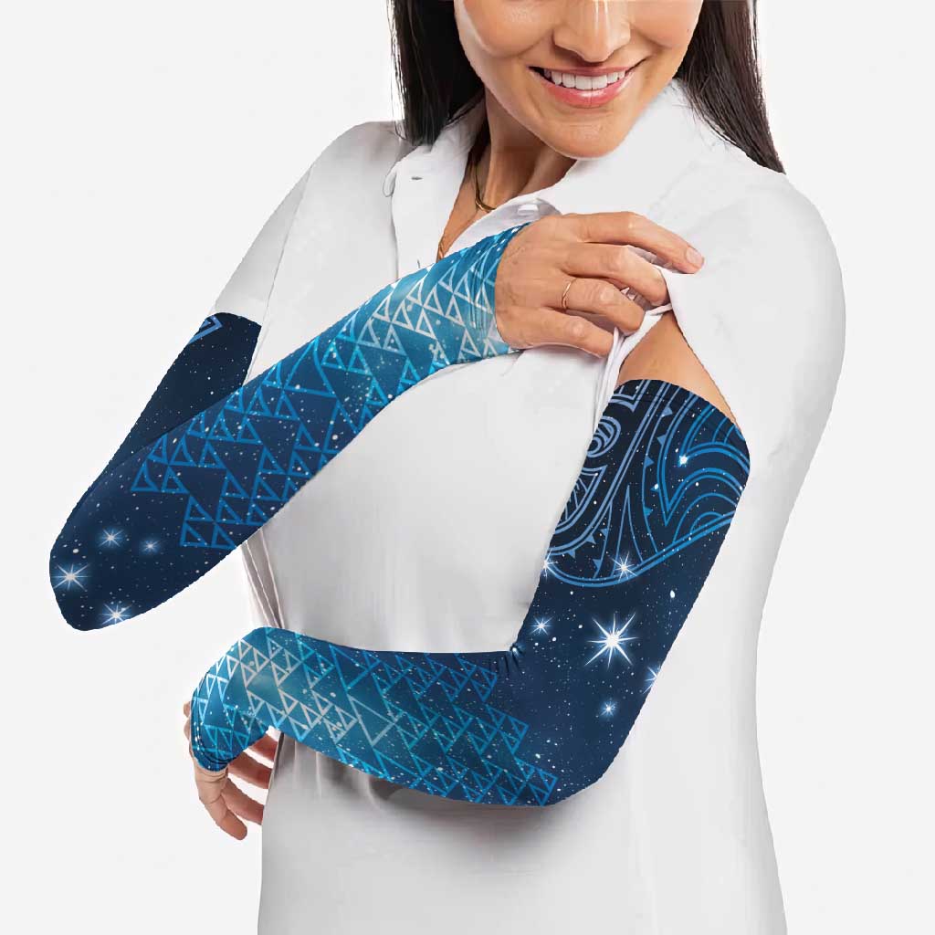 New Zealand Matariki Arm Sleeves Taniko Aramoana With Maori Galaxy Sky Night - Aussie Hoodie