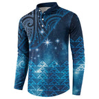 New Zealand Matariki Button Sweatshirt Taniko Aramoana With Maori Galaxy Sky Night