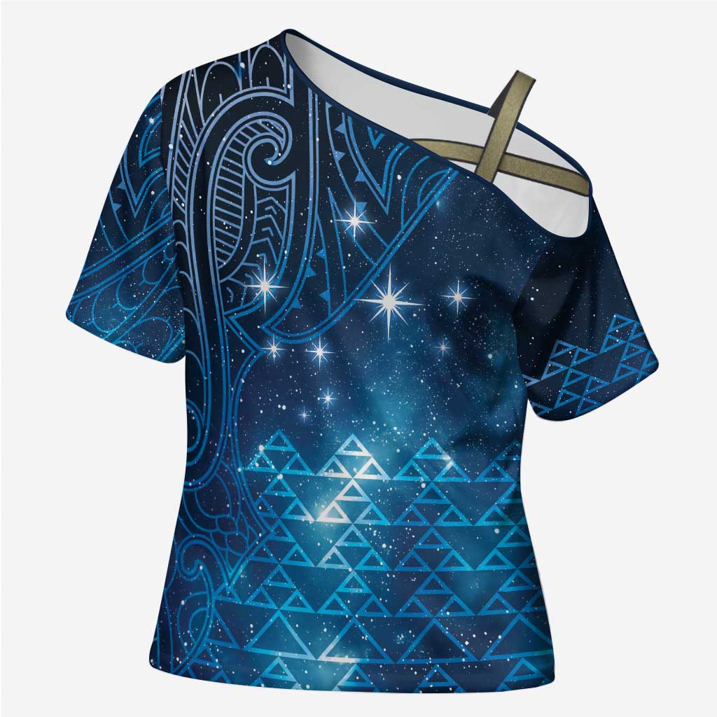 New Zealand Matariki Cross Shoulder Shirt Taniko Aramoana With Maori Galaxy Sky Night - Aussie Hoodie